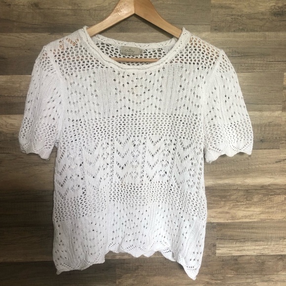 Vintage Boho Crochet White Cotton Knit Top Large - Picture 1 of 8